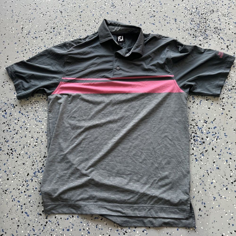 FootJoy Men's Grey and Pink Stripe Golf Polo